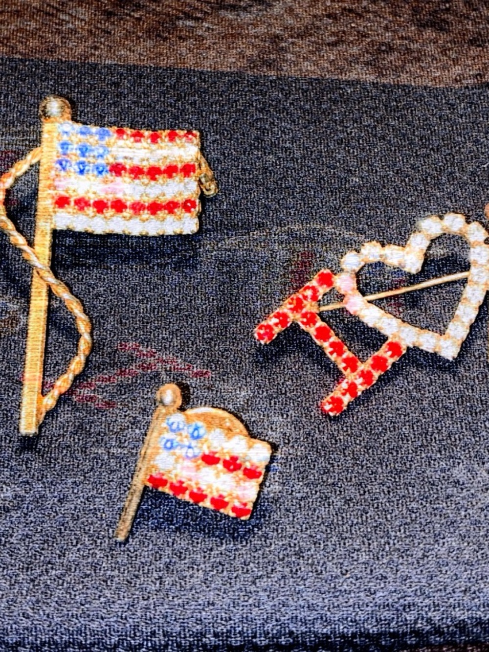 Lot of 5 Vintage Patriotic Rhinestone Pins/Brooches